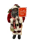 SANTA'S WORKSHOP AFRICAN-AMERICAN SANTA CLAUS HOLIDAY FIGURE HOLDING NORTH POLE SIGN