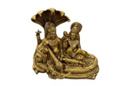 ANTIQUE CAST BRASS HINDU DEITIES VISHNU AND LAKSHMI SCULPTURE