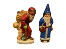 1997 VAILLANCOURT FOLK ART HAND PAINTED CHALKWARE FATHER CHRISTMAS FIGURINES NO. 729 AND 1494