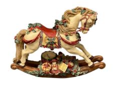 HOLIDAY CHRISTMAS THEME ROCKING CAROUSEL HORSE WIND-UP MUSICAL FIGURINE