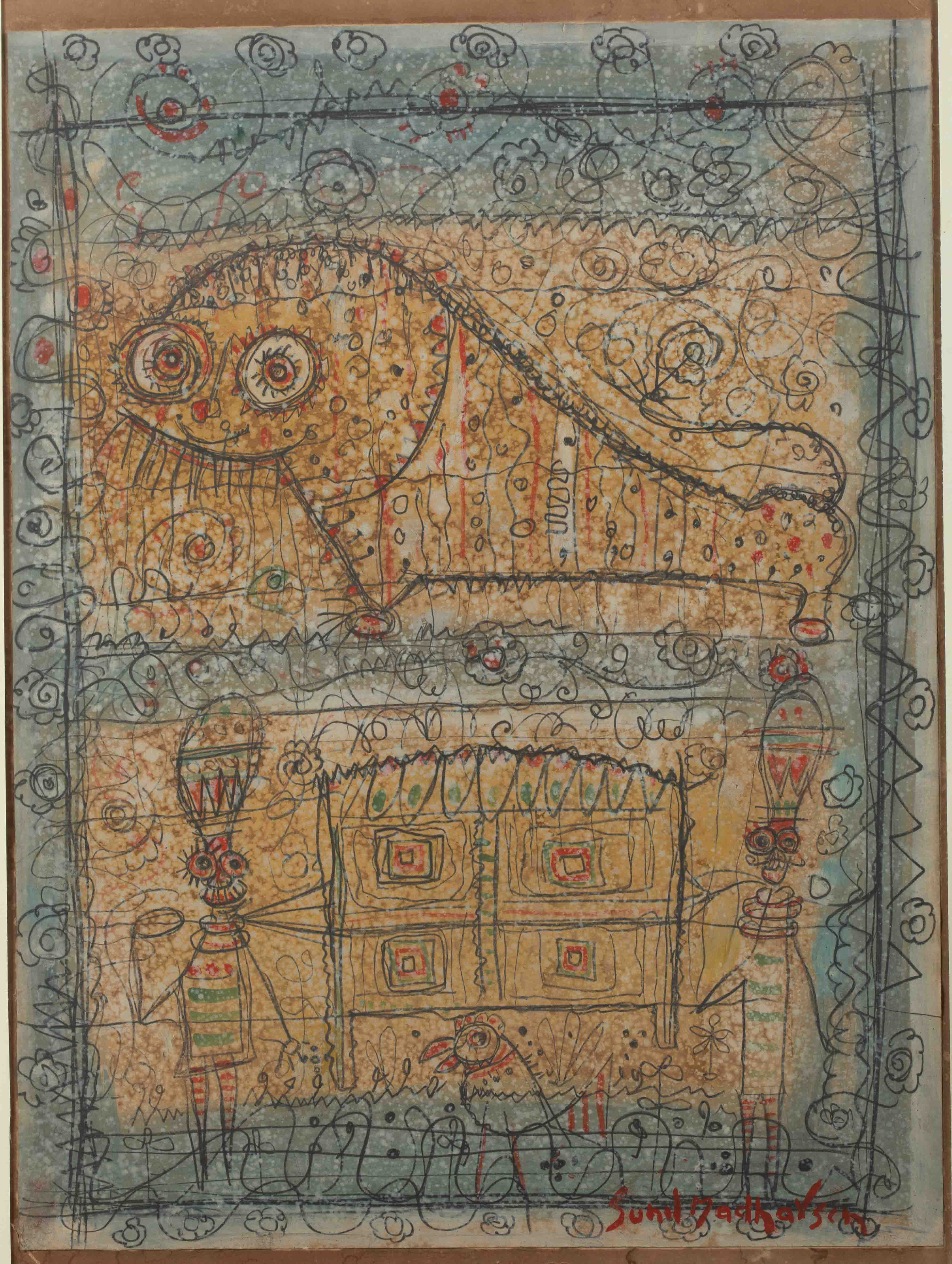 Sunil Madhav Sen - UNTITLED (Tiger, Man & Palki)