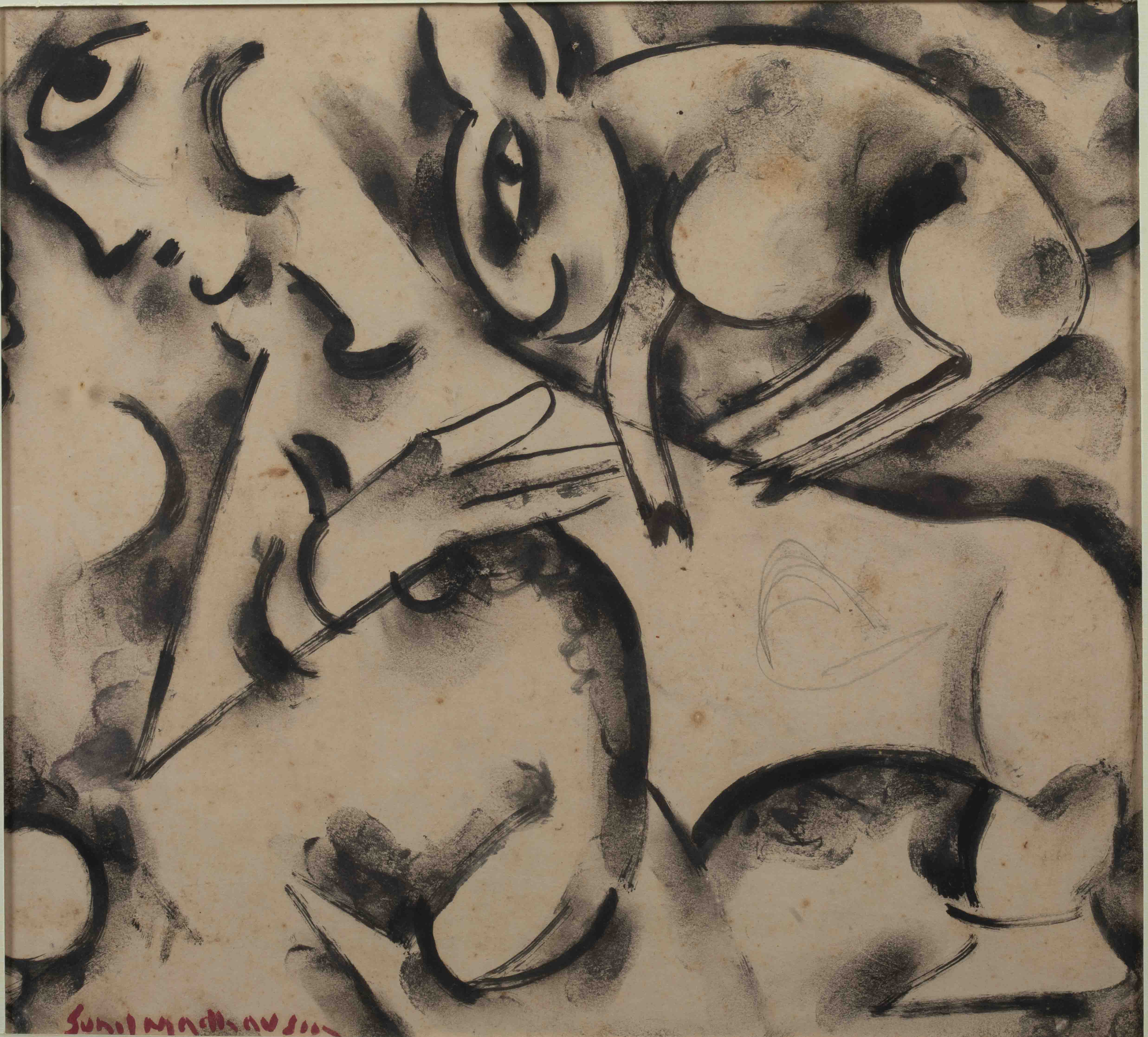 Sunil Madhav Sen - UNTITLED(Head Study /Girl with Hare) - Image 2 of 4