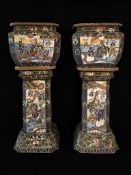 Meiji Period Japanese Satsuma Planters on Stands