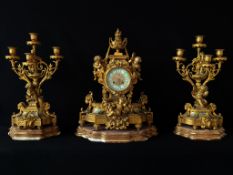 French Ormolu and Porcelain Mantel Clock, Louis XVI Revival