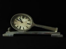 Art Deco Novelty Desk Clock in the Form of a Tennis Racket and Ball