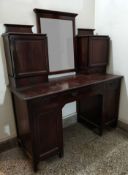 A Handsome Anglo-Indian Dark Hardwood Pedestal Dressing Table with Tri-Mirror