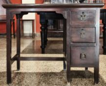 An Anglo-Indian Single Pedestal Writing Desk with Campaign Hardware