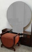 A Complete Art Deco Three-Piece Vanity Set with Circular Mirror and Stool