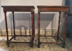 A Pair of Anglo-Indian Dark Hardwood Faux Bamboo Side Tables