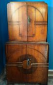 A Monumental Art Deco Two-Part Cabinet with Veneer Sunburst