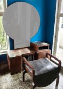 A High-Style Asymmetrical Art Deco Vanity Desk and Stool Ensemble