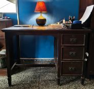 An Anglo-Indian Single Pedestal Writing Desk with Campaign-Style Drawers
