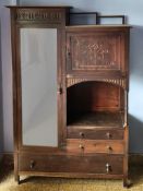An Ornate Anglo-Indian Compactum Wardrobe with Mirror, Carving, and Drawers