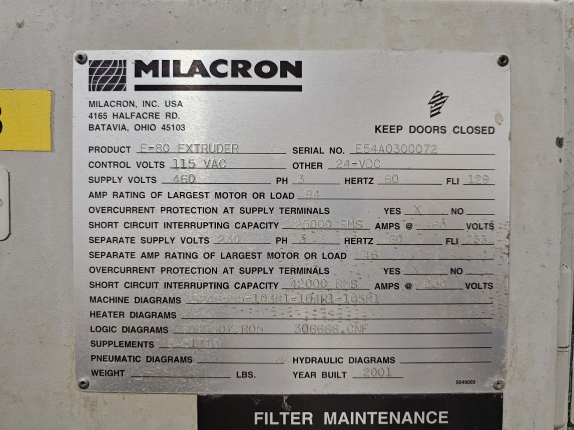 80 mm Cincinnati Milacron Conical Twin Screw Extruder - Image 10 of 13