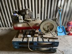 Single phase air compressor with hose reel & attachments, passed PAT test