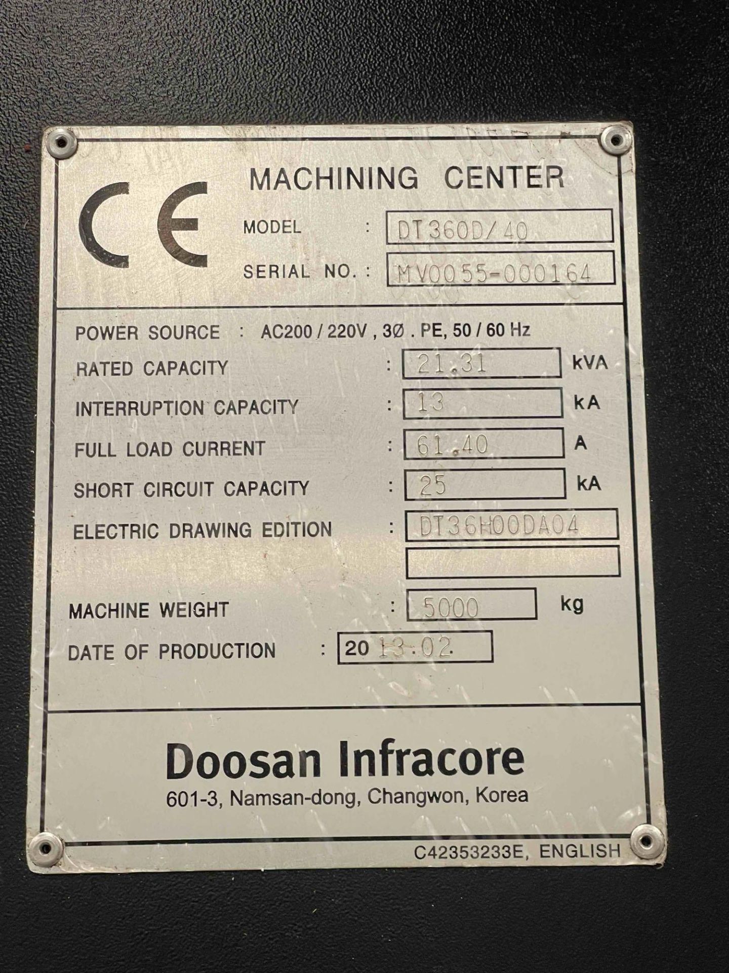 2013 DOOSAN DT-360D DUAL PALLET CNC VMC DRILL AND TAP - Image 10 of 27