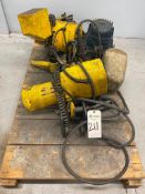 THREE ELECTRIC CHAIN HOISTS, (2) 1 TON (1) 2 TON