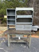 STEEL WORKBENCH WITH CABINETS, CAT 40 TOOL STORAGE
