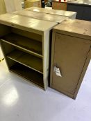 (4) STORAGE SHELVES AND A CABINET
