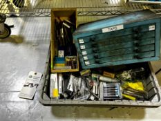 ASSORTED TAPS AND TOOLING, TOOL STORAGE CABINET