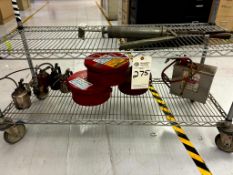 WIRE CART WITH SAFETY WASTE CAN, OIL CANS AND JET SPRAY COOLANT GENERATOR