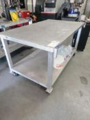 METAL SHOP WORKBENCH/TABLE ON CASTERS, NO CONTENTS