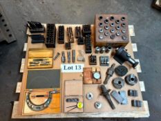 ASSORTED COLLETS, METAL PUNCH STAMPS, MITUTOYO 5-6” CALIPERS, SPARK PLUG KIT & MORE