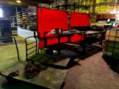 LOT OF WELDING SCREENS, WORKBENCHS AND CARTS