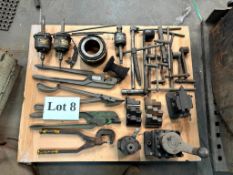 ASSORTED HAND TOOLS, LATHE TOOLS AND PARTS