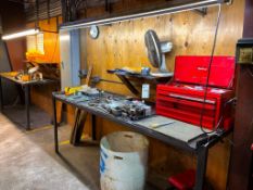 WORKBENCH AND ALL CONTENTS, TOOL BOX, TOOLING, FAN