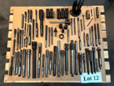 ASSORTED REAMERS (DIFFERENT SIZES AND STYLES) AND MISC LATHE TOOLING