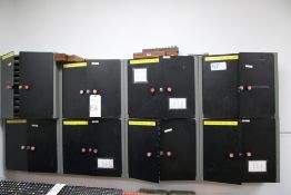 LARGE LOT OF PIN PLUG GAUGES WITH WALL STORAGE
