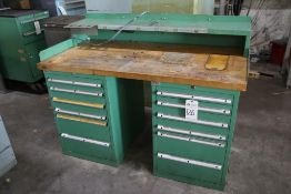 WOOD TOP WORKBENCH ON 2 LISTA TOOL CABINETS