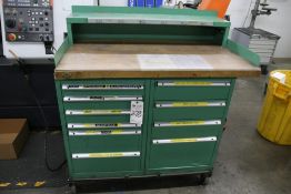 LISTA WORKBENCH WITH TOOL CABINETS, ASSORTED LATHE TOOLING
