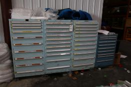 (4) VIDMAR TOOL CABINETS FULL OF TOOLING, DRILL BITS, FUSES, FITTINGS, CLAMPS