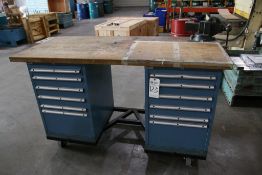 PORTABLE WORKBENCH WITH 2 LISTA TOOL CABINETS, VISE