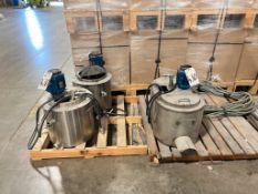 LOT OF (3) STAINLESS STEEL JACKETED MIX TANKS 2 X 5 GALLON 1 X 10 GALLON +-