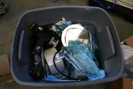 PLASTIC BIN OF ASSORTED LAB EQUIPMENT