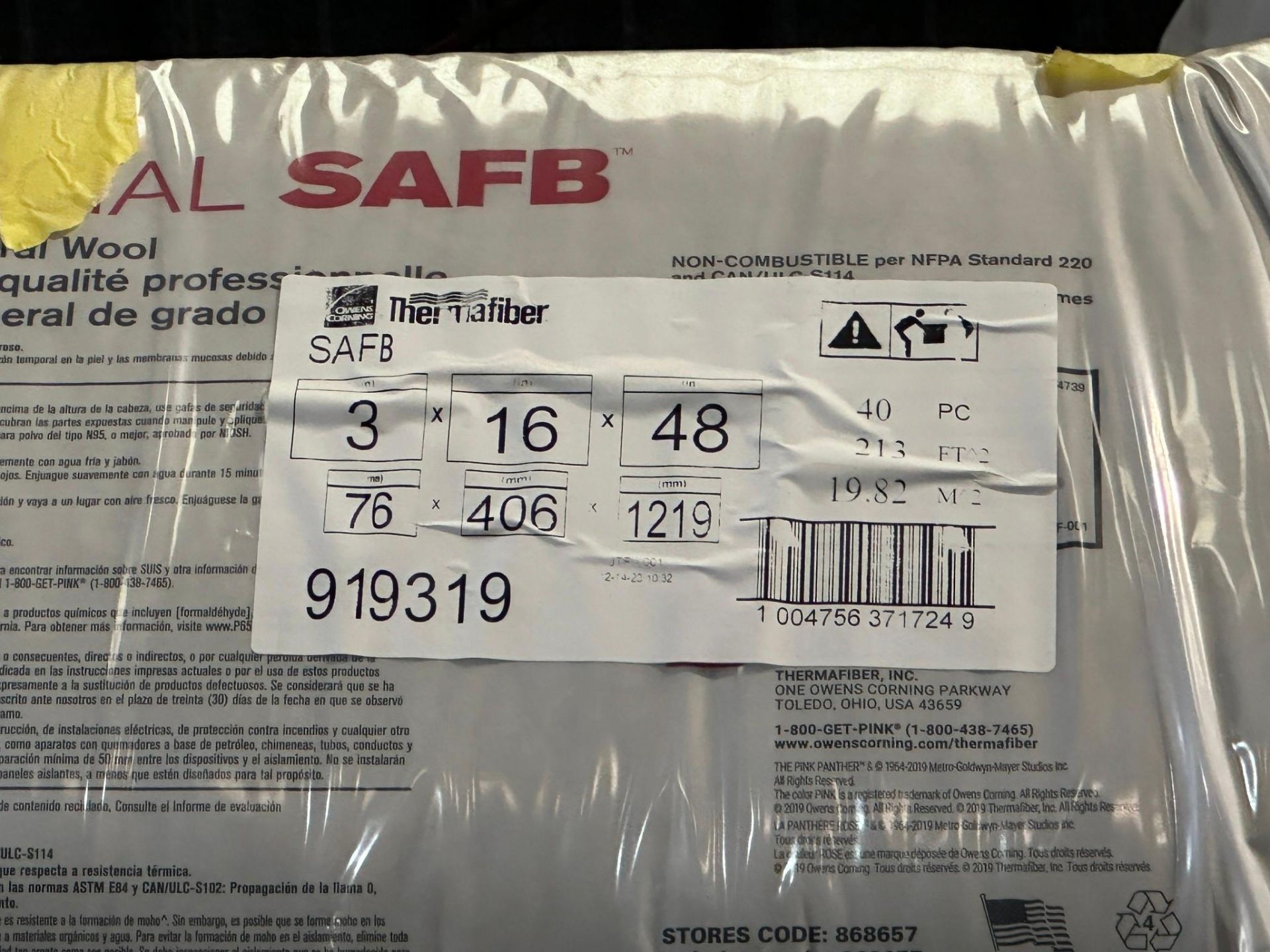 24" ROCKWOOL INSULATION , OWENS CORNING THERMAFIBER, 2" THICK DUCT LINER - Image 5 of 9