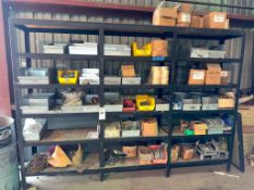 SHELVING UNITS WITH CONTENTS, HARDWARE, PARTS, SEE ALL PHOTOS