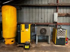 2011 KAESER SK15 ROTARY SCREW AIR COMPRESSOR WITH TC31 AIR DRYER AND RESERVOIR TANK