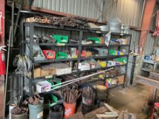 SHELVING UNITS WITH CONTENTS, HARDWARE, PARTS, SEE ALL PHOTOS