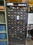 METAL TOOL SHELF/ORGANIZER, LOADED WITH TOOLING, END MILLS, DRILL BITS, TAPS