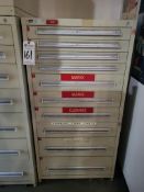 STANLEY VIDMAR 10 DRAWER TOOL CABINET, WITH CONTENTS, MACHINE PARTS