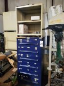 STANLEY VIDMAR TOOL SHELF AND EQUIPTO TOOL CABINET, WITH CONTENTS, MOTORS