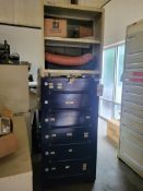 STANLEY VIDMAR TOOL SHELF AND EQUIPTO TOOL CABINET, WITH CONTENTS