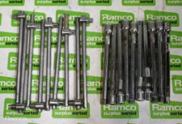 10x 10 inch extension bars - 1/2 inch drive, 9x 1/2 inch sliding T handle socket wrenches