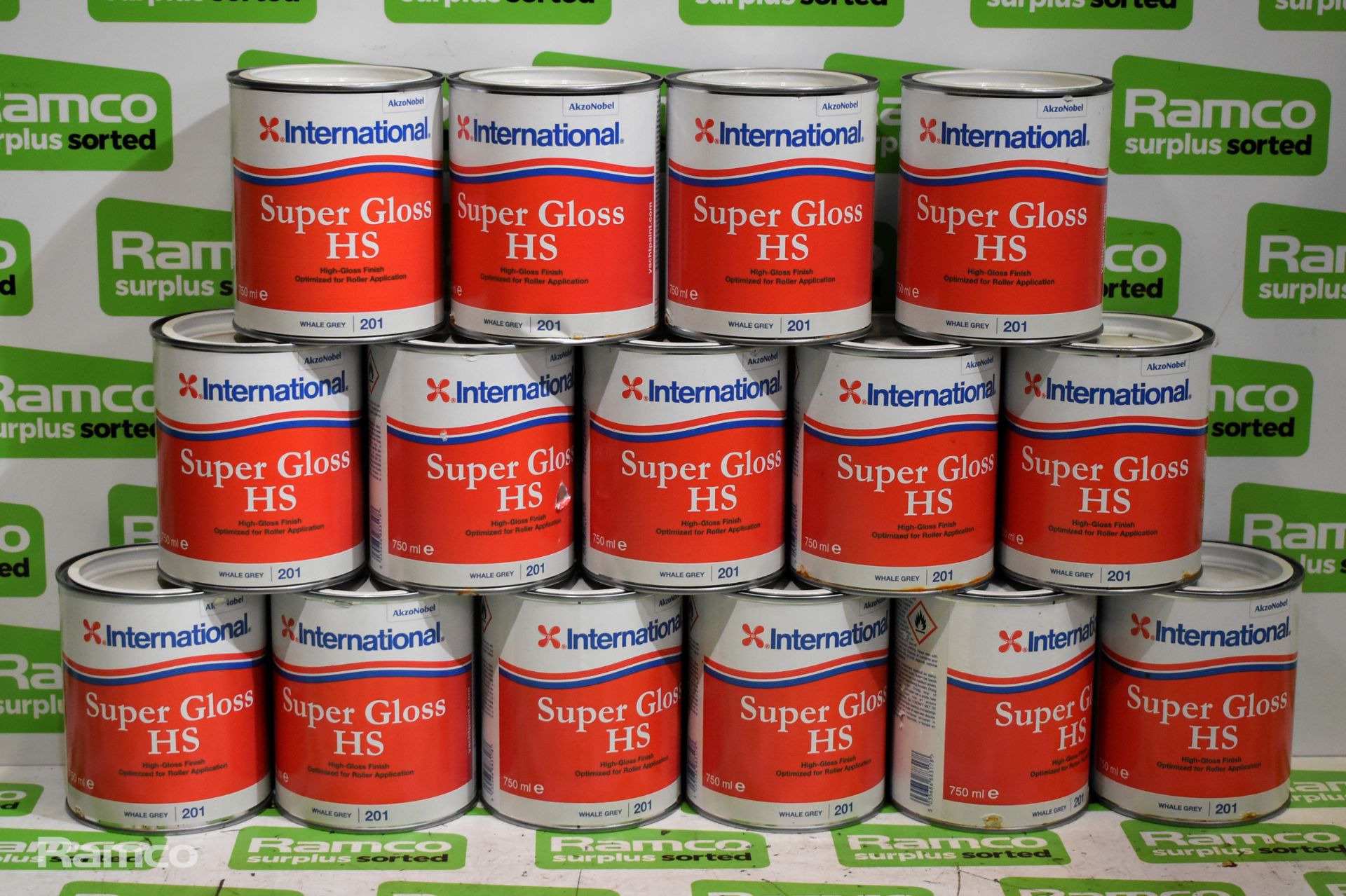 15x tins of AkzoNobel International Super Gloss HS high gloss paint - Whale Grey 201 - 750ml