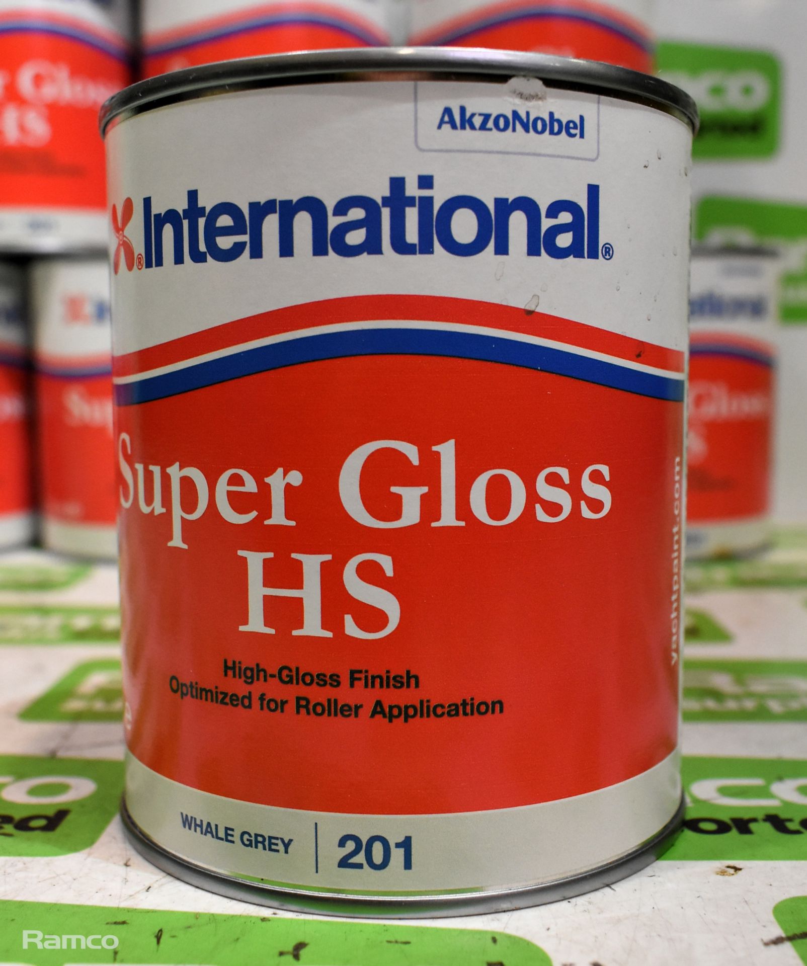 15x tins of AkzoNobel International Super Gloss HS high gloss paint - Whale Grey 201 - 750ml - Image 2 of 6