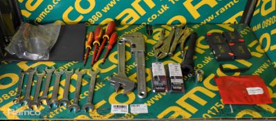 Hand tools - allen keys, measure tape, adjustable wrench, mole grip, screwdrivers, spanners